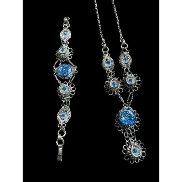 Vintage Blue and Silver Necklace - Picture 3 of 3